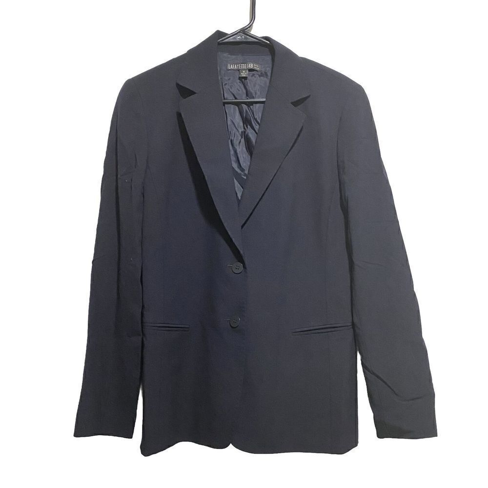 Lafayette 148  Navy Blue Blazer Jacket Size‎ 10 Button Closure Dress Up